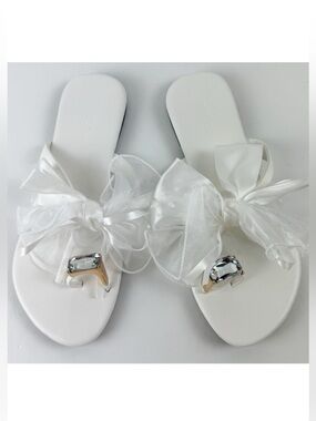 PKT Sandals Womens US 8 White Bow Gemstone Toe Ring
